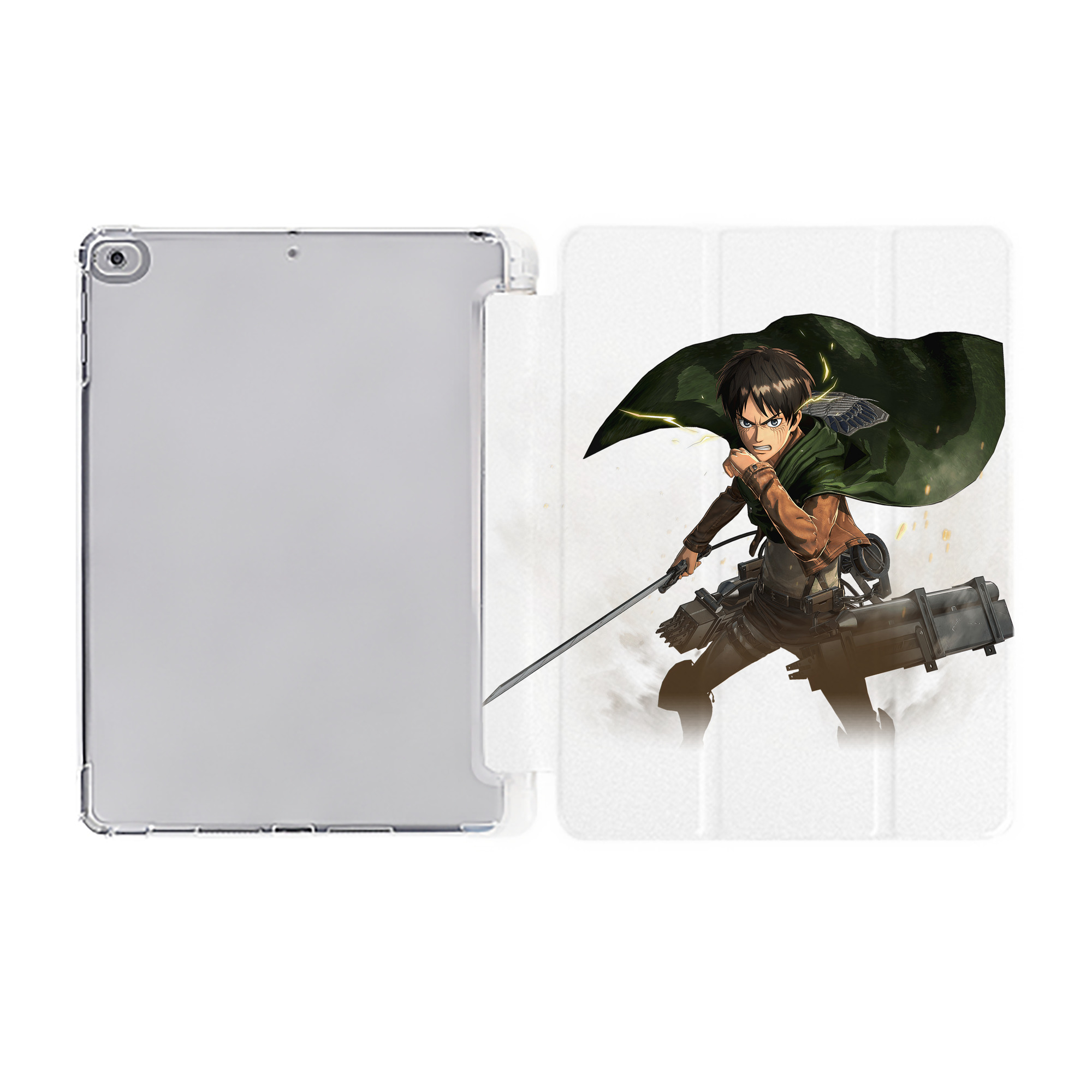 （画像用） 進撃の巨人 エレン･イェーガー Attack on Titan Eren Jäger IPad ケース ペン収納付き 三つ折りスタンド PUレザー×シリコン 対応機種9.5/10.5/10.9インチ
